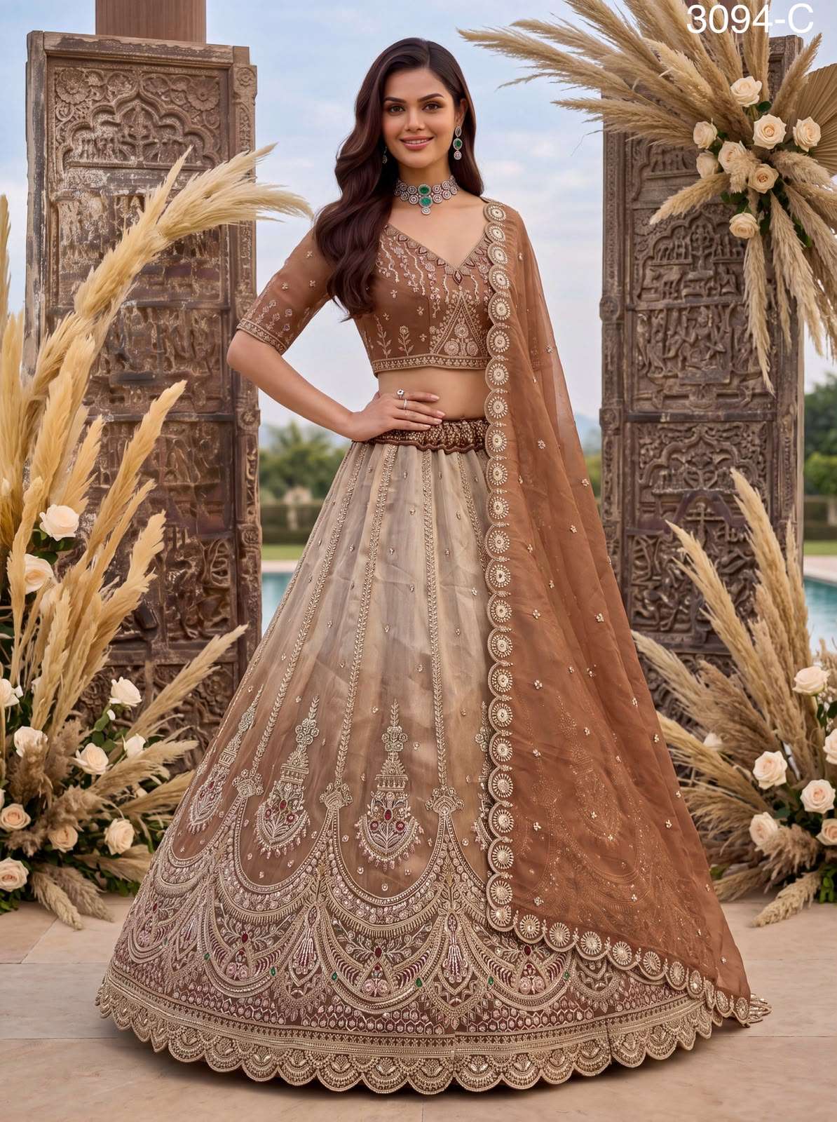 Art Of beautiful Work in Shaded Color Designer Chandnia Silk fabric Lehenga Choli Wholesale in surat 3094